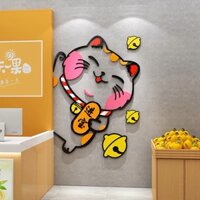 Decal dán kính, tường mèo thần tài trang trí tết 2024 cửa ra vào shop quần áo, nhà hàng, quán cafe, trà sữa, hoa đào mai