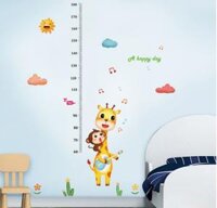 Decal dán thước đo chiều cao hươu khỉ, chi tiết rời, dán phòng bé, tại TPHCM