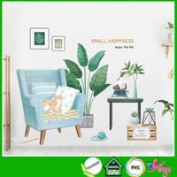 Decal dán trang trí tường tiểu cảnh xanh Small Happiness - decalhcm DCX079