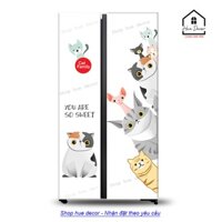 Decal dán tủ lạnh 2 cánh, 4 cánh gia đình mèo (2-100x180) hue decor, chống nước siêu bền, chất lượng, giá rẻ