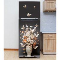 Decal dán Tủ Lạnh bình hoa bướm 3d chất liệu cao cấp