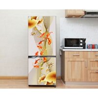 Decal dán tủ lạnh chất liệu cao cấp - Cá chép và Hoa sen