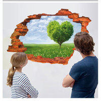 Decal dán tường 3D AmyShop - Trái tim xanh