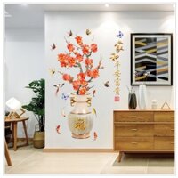Decal Dán Tường 3D Bình Hoa Đào Trang Trí Tường Ngày Tết - decalhcm