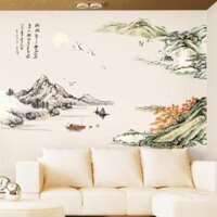 Decal dán tường 3D phong thủy núi đá