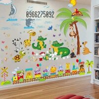 Decal dán tường 3D SIÊU HOT Cá sấu và cây dừa (70*110cm)