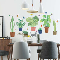 Decal dán tường 7 chậu cây xanh, có sẵn keo, trang trí phòng khách, đẹp tại TPHCM