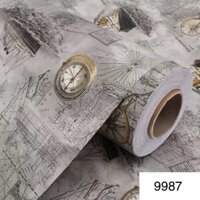 Decal dán tường bản đồ thuyền buồm cổ khổ 0,6m x 10m đủ