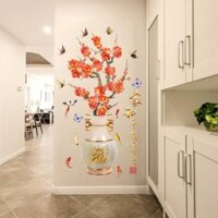 Decal dán tường Bình hoa đào đỏ 3D to nhất