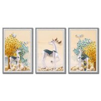 Decal dán tường bộ 3 khung tranh nghệ thuật nai trắng Tipo_002
