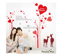 Decal dán tường cây trái tim đỏ, có sẵn keo, trang trí phòng khách, TPHCM