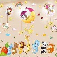 Decal dán tường cho bé Combo 2T Em bé trăng+ Thỏ nhổ cà rốt - Mividecor
