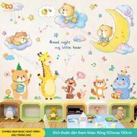 Decal dán tường cho bé Orange combo gấu trăng sao và ban nhạc hoạt hình trang trí phòng ngủ tủ quần áo chống thấm nước