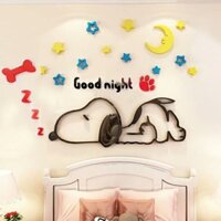 Decal dán tường cho bé, Tranh mica 3d  SNOOPY màu sắc Size 100*63cm