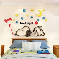 Decal dán tường cho bé, Tranh mica 3d  SNOOPY  Màu Sắc size 80*53cm