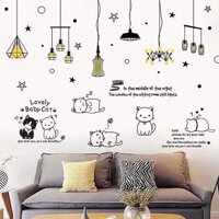 Decal dán tường chùm đèn bóng vàng và đàn mèo - HP412