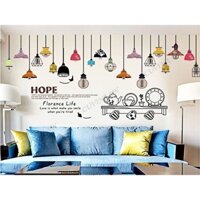 DECAL DÁN TƯỜNG CHÙM ĐÈN HOPE VÀ DỤNG CỤ BẾP TO