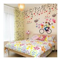 Decal Dán Tường Combo Dây Leo Tim Đỏ Và Xe Đạp Tình Nhân PK274