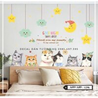 Decal dán tường Combo Mèo dưới ánh trăng A09 + A89 - Decal dán tường Hàn Quốc