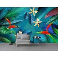 Decal dán tường đồ họa 3D hình lá cây khổ 2mx3m
