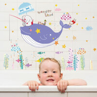 Decal dán tường gấu ngồi câu cá, dán theo sở thích, dán phòng bé, 0,90 x 0,70 (m) (dài x rộng) tại TPHCM