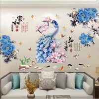 DECAL DÁN TƯỜNG HOA MẪU ĐƠN XANH VÀ CHIM CÔNG