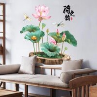 Decal dán tường Hoa sen hồng mới 3D 09