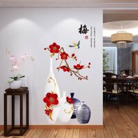 decal dán tường mẫu bình hoa đỏ trắng phong cách nghệ thuật mới