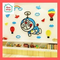Decal dán tường mica 3D doremon bay, doremon siêu dễ thương