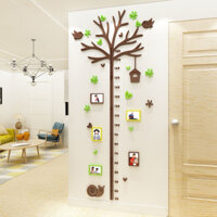Decal dán tường mica dán nổi thước đo chiều cao hình cây khung ảnh trang trí lớp học, văn phòng, quán ăn