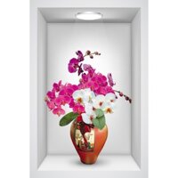 Decal dán tường Minh Trí ô 3D Bình hoa lan hồ điệp LoHoaDon-003