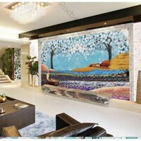 Decal dán tường phong cảnh cây đầy hoa khổ 2mx3m
