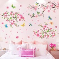 DECAL DÁN TƯỜNG TẾT ĐÔI CÀNH ĐÀO HỒNG