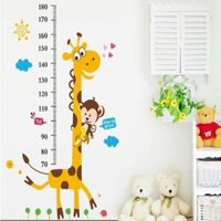 Decal dán tường thước đo khỉ và hươu cao cổ cho bé