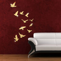 Decal dán tường trang trí 3D sáng tạo cao cấp M2 11 chim bồ câu - Vàng