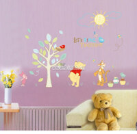 Decal gấu pooh vui chơi dưới trăng, chi tiết rời, dán tường phòng bé, tại TPHCM 【Có đổi trả】