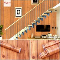 decal giấy dán tường gỗ nâu kẻ keo sẵn khổ 10m x45cm
