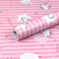 decal giấy dán tường hello kitty sọc hồng ngôi sao keo sẵn khổ 10m x45cm