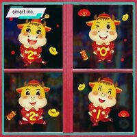 Decal Giấy Trang Trí Tết Tân Sửu 2021 😈FOLLOW😈 Tranh Thiệp Tết Năm Mới Happy New Year Dán Tường Kính Kiếng Decor