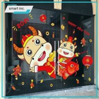 Decal Giấy Trang Trí Tết Tân Sửu 2021 🌈FREESHIP🌈 Tranh Thiệp Tết Năm Mới Happy New Year Dán Tường Kính Kiếng Decor