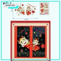 Decal Giấy Trang Trí Tết Tân Sửu 2021 🚀FREESHIP🚀 Tranh Thiệp Tết Năm Mới Happy New Year Dán Tường Kính Kiếng Decor