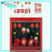 Decal Giấy Trang Trí Tết Tân Sửu 2021 🏆HOT🏆 Tranh Thiệp Tết Năm Mới Happy New Year Dán Tường Kính Kiếng Decor