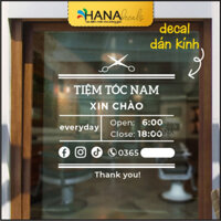 Decal Giờ Mở Cửa Opening Hours Dành Cho Barber Shop Hair Salon - HanaDecals - BAR03