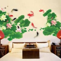 Decal hoa sen cá vàng A444: 200cm x 85cm (2 tờ)