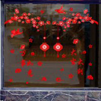 DECAL TẾT – Ánh ĐỎ Cành Mai Vàng Lồng Đèn Keo Sẵn (2 tấm Trái Phải)-T502AB-D