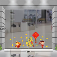 Decal tết pháo nổ cùng bé múa lân đón tết