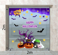 DECAL TRANG TÍ HALLOWEEN DÂY TREO MẠNG NHỆN TÍM VÀ CÂY BÍ NGÔ MA QUÁI