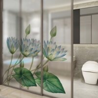 DECAL TRANG TRÍ KÍNH CAO CẤP - HOA SÚNG MÀU XANH NHẠT ( 60 X 116CM )