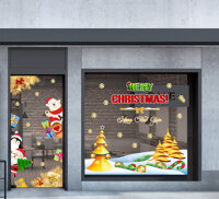 Decal trang trí noel combo số 49 đồi thông tuyết và chuông treo noel