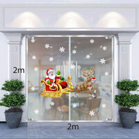 Decal trang trí Noel tuần lộc kéo xe và bông tuyết